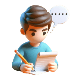 3d icon of a guy writing on a notepad with a pencil